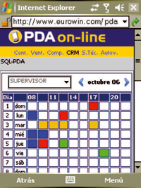 Pantalla de acceso al software Eurowin PDA ONLINE, a través de internet mediante una PDA o un Iphone.